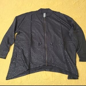 NWOT Zuda Bomber Jacket L Zip Up Black Animal Print Leopard QVC